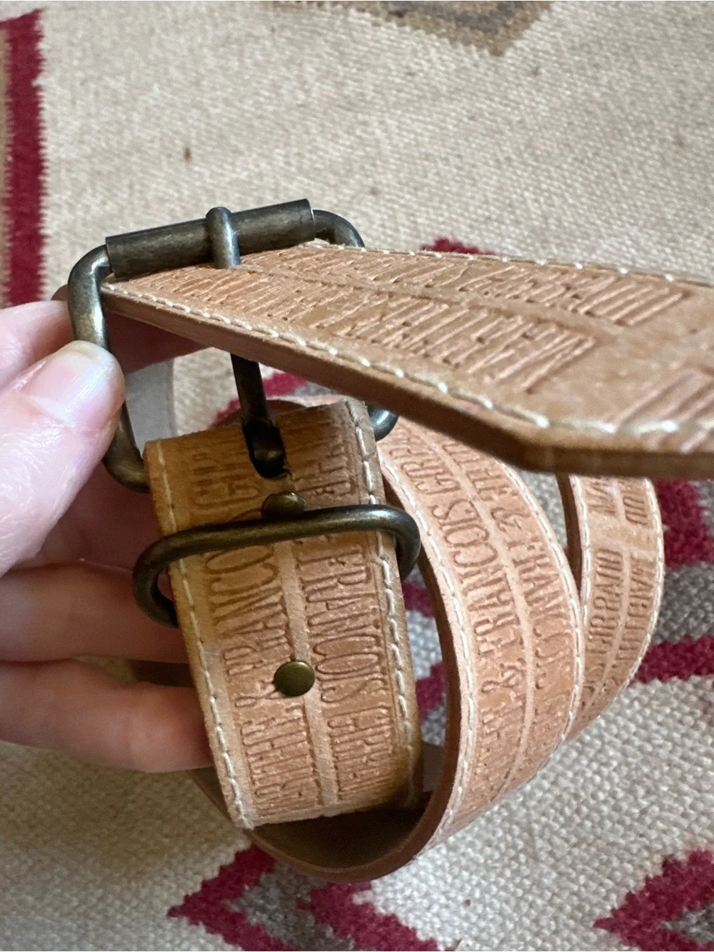 Vintage Marithe Francois Girbaud Tan Neutrals Spellout Designer Belt